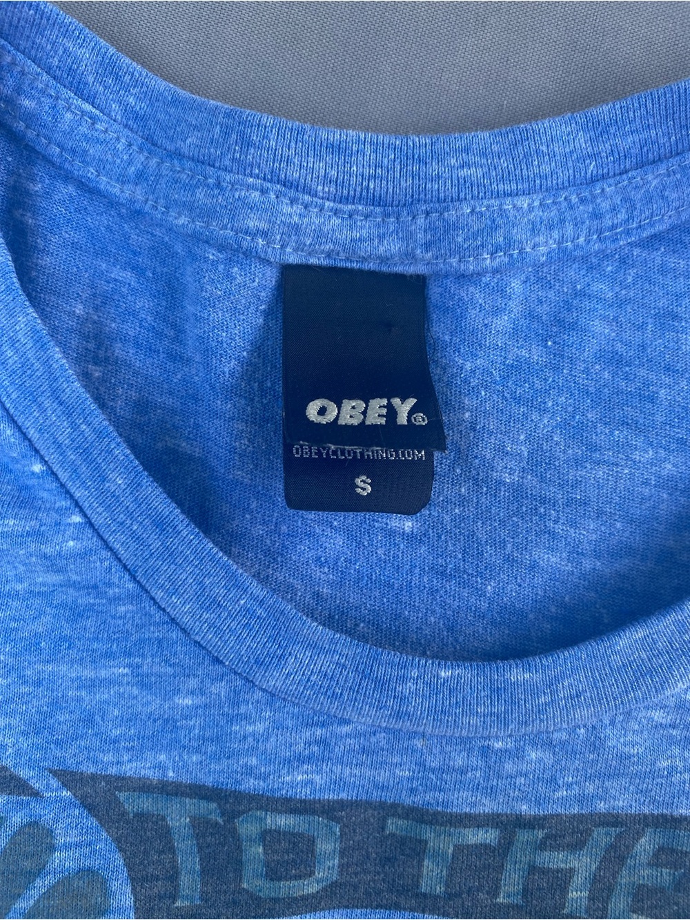 Obey Heather Blue Graphic Tee with Black Label - Picture 2 of 3